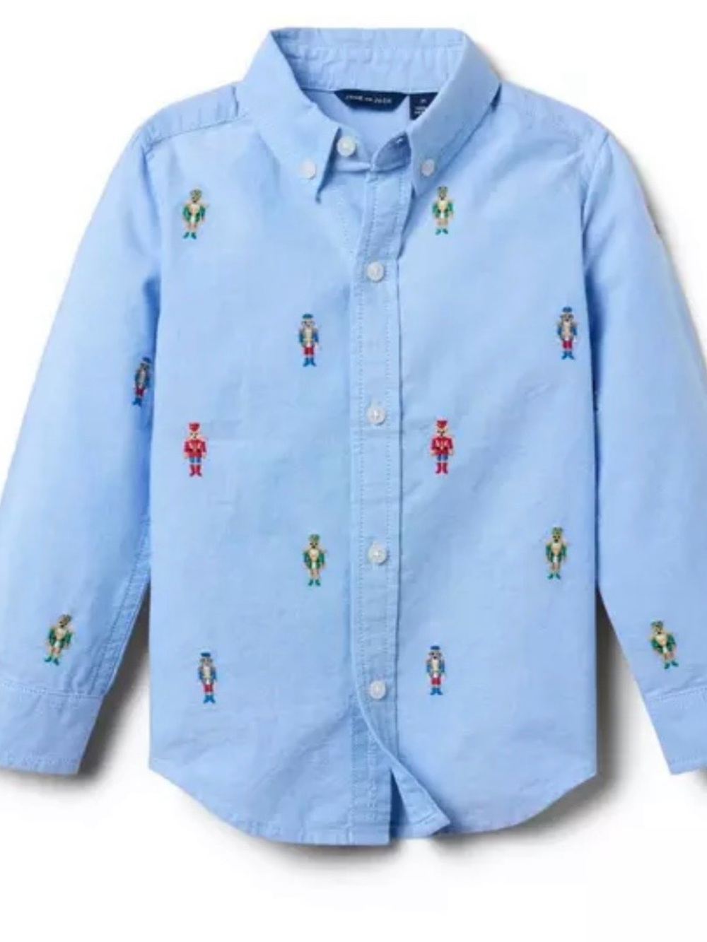 JANIE AND JACK Oxford Shirt Blue Boys Size 7 Embroidered Nutcracker Christmas